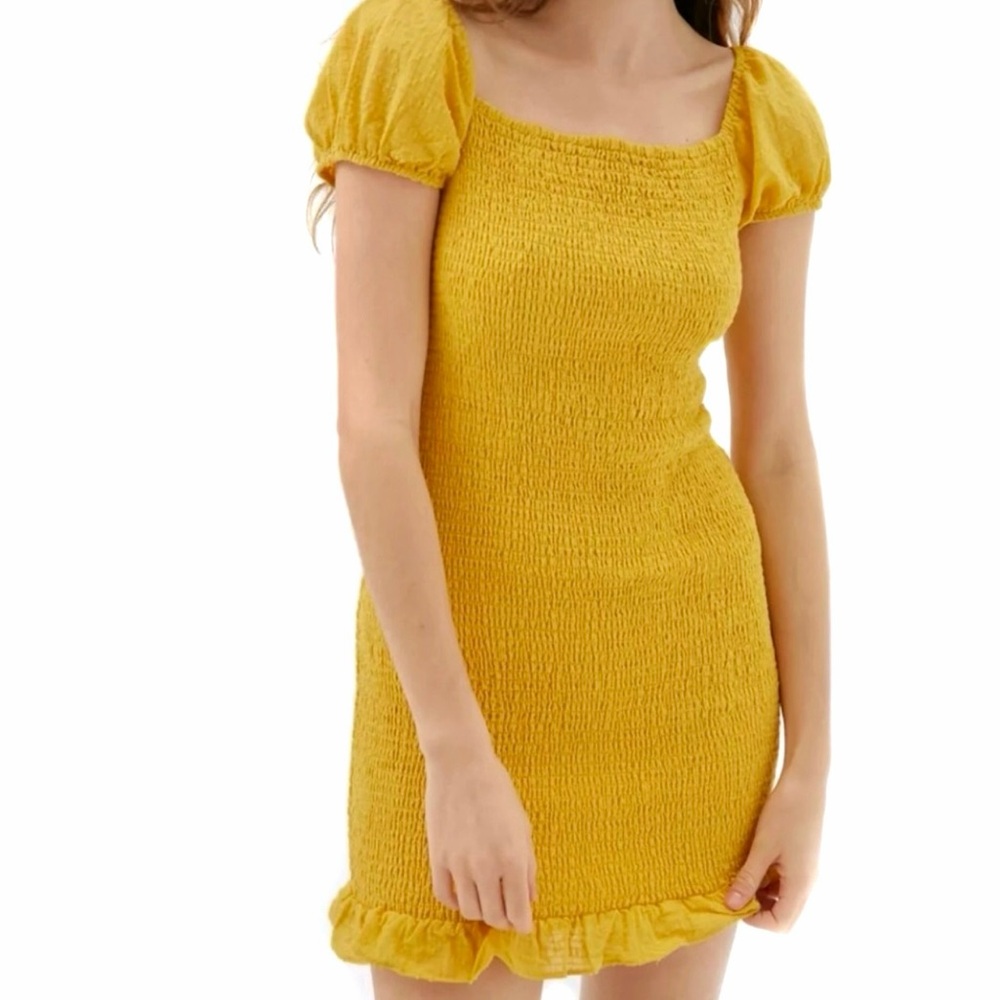 Lost + Wander Daffodil Yellow Smocked Puff Sleeve Mini Dress Size Medium